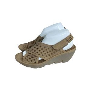 Clarks Artisan Clarene Award Women Brown Perforated Wedge Sandals 9M Summer